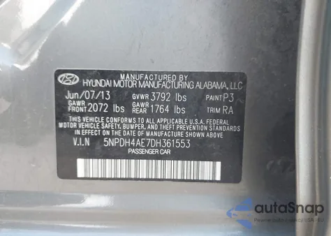 2013 Hyundai Elantra Gls from USA, damaged, VIN 5NPDH4AE7DH361553